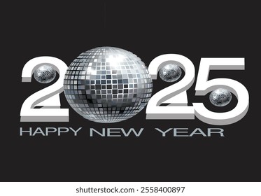 Happy new year 2025 banner on black background 