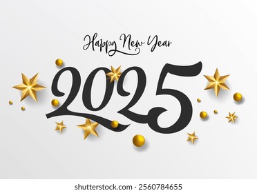 Happy New Year 2025 banner on white background