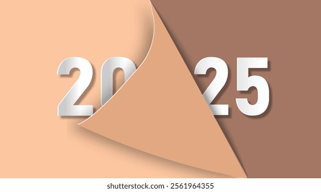 Happy New Year 2025 banner on red background. Premium vector design 2025. Papercut style with shadow. Greeting card, Pantone. Vector illustration.