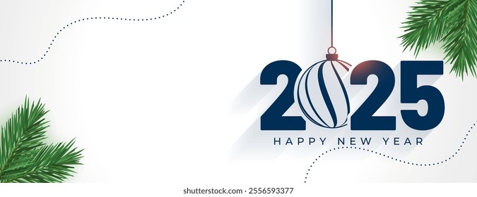happy new year 2025 bauble banner with green fir vector