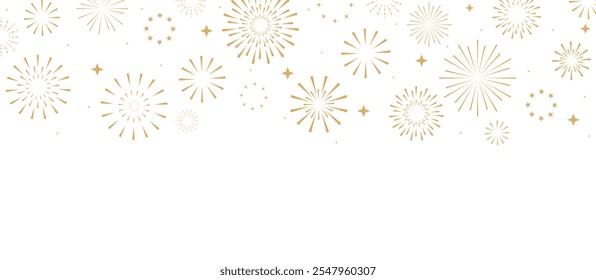 Happy New Year 2025 beautiful sparkling design Gold fireworks border, holiday banner, celebration divider