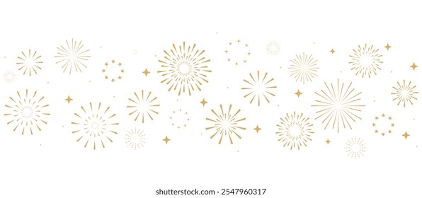 Happy New Year 2025 beautiful sparkling design Gold fireworks border, holiday banner, celebration divider