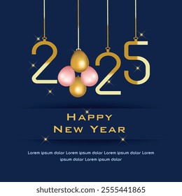 Happy New Year 2025 with best wishes on blue background. 2025 best wishes decoration template