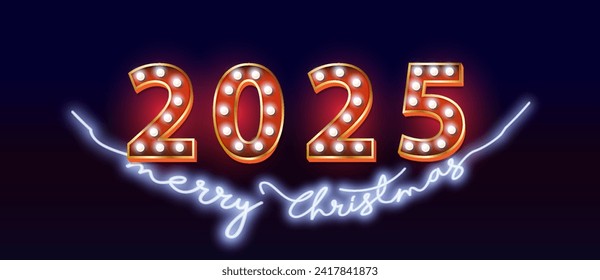 Happy new year 2025 billboard typography text celebration poster design.