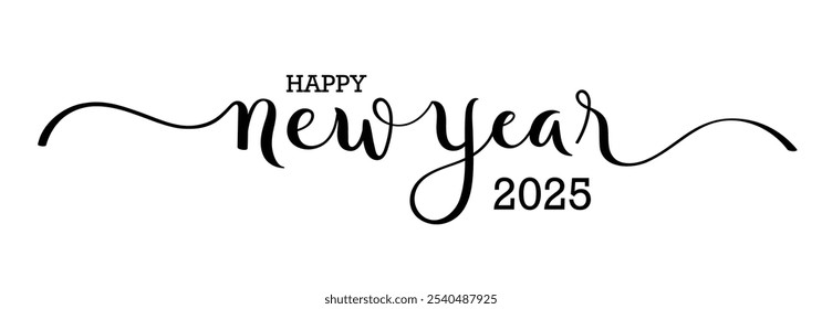 HAPPY NEW YEAR 2025 black vector brush calligraphy banner