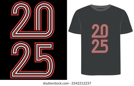 Happy New Year 2025, black t shirt design