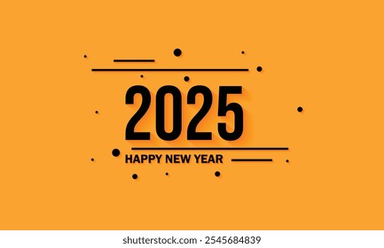 happy new year 2025 black text greeting background design.