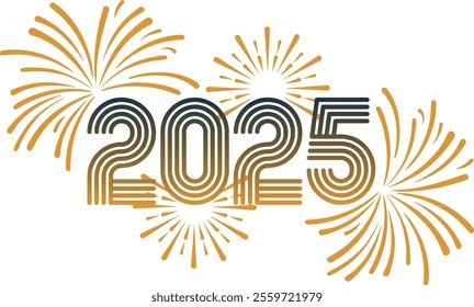 happy new year 2025 black and white fire work vector art