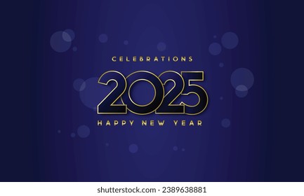 Happy new year 2025 blue golden celebration illustration.