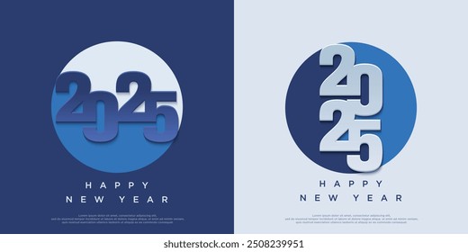 happy new year 2025 with blue and white numbers. Premium vector design for Happy New Year 2025 greetings and celebrations.