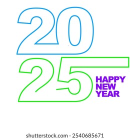 Feliz Ano Novo 2025 azul verde roxo conectado vetor eps ilustração 