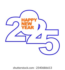 Feliz Ano Novo 2025 azul laranja contorno conectado vetor eps ilustração 
