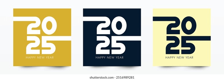 Happy New Year 2025 bold design vector template set