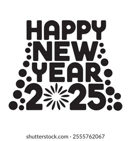 Happy New Year 2025 - Bold Typography with Festive Design. 