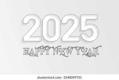 Happy New Year 2025 border text design with elegant elements, perfect for festive invitations, posters, or social media. Celebrate in style with a creative and decorative touch!