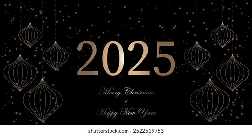 Happy New Year 2025 brochure covers set. Xmas minimal banner design with festive trees with balls. Vector illustration for flyer, poster or greeting card. Mesh colors balls.