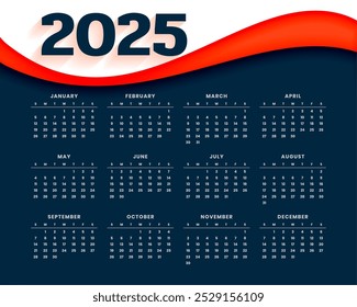 Feliz año nuevo 2025 calendario Plantilla imprimible en Vector de estilo moderno