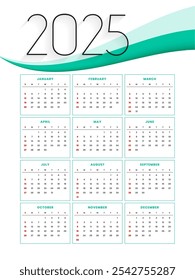 happy new year 2025 calendar template for office use vector