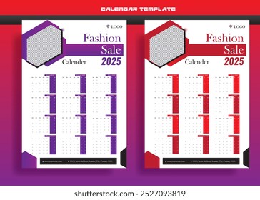 Feliz Ano Novo 2025 Calendário, minimalista de uma página de design de calendário 2025, luxo colorido Feliz Ano Novo 2025 Projeto de calendário festivo, 2025. Design de calendário de venda de moda.