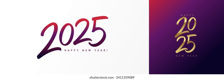Happy New Year 2025 calligraphy logo design concept. Luxury hand drawn Happy New Year numbers for calendar template or greeting card. Vector illustration