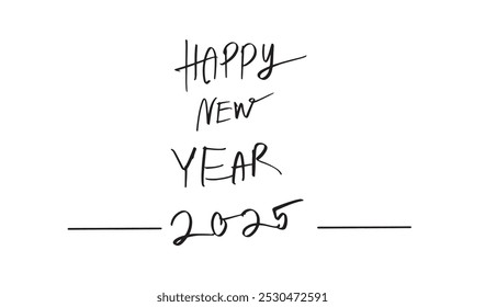 Happy new year 2025 calligraphy hand written script lettering word black dark color symbol sign merry christmas xmas 25 december 2024 number countdown event party holiday celebration festival luxury 