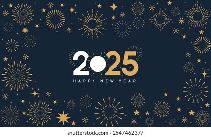 Happy New Year 2025 with calligraphy and gold elements star Banner, poster, post design