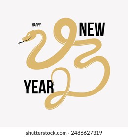 Happy New Year 2025 card. Vector illustration with silhouette of snake isolated on white background. New Year holiday logos template. 2025 happy new year symbol.