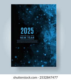 Happy new year 2025 card template with watercolor background