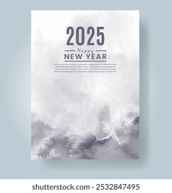 Happy new year 2025 card template with watercolor background