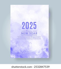 Happy new year 2025 card template with watercolor background