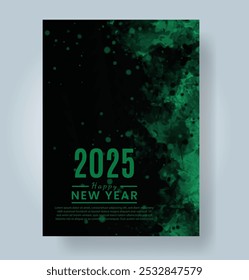 Happy new year 2025 card template with watercolor background