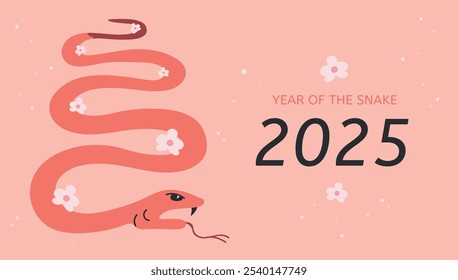 Happy New Year 2025 card poster banner design illustration with snake 