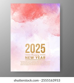 Happy new year 2025 card template with watercolor background