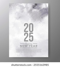 Happy new year 2025 card template with watercolor background