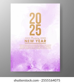 Happy new year 2025 card template with watercolor background