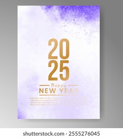 Happy new year 2025 card template with watercolor background