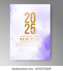 Happy new year 2025 card template with watercolor background