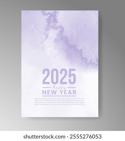 Happy new year 2025 card template with watercolor background