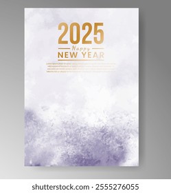 Happy new year 2025 card template with watercolor background
