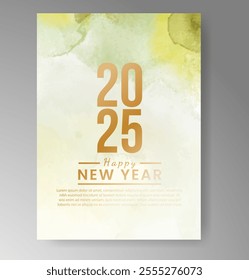 Happy new year 2025 card template with watercolor background