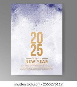 Happy new year 2025 card template with watercolor background