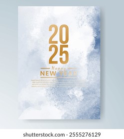 Happy new year 2025 card template with watercolor background