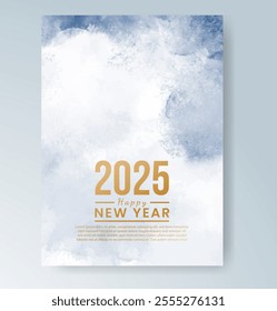 Happy new year 2025 card template with watercolor background