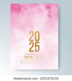 Happy new year 2025 card template with watercolor background