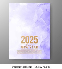 Happy new year 2025 card template with watercolor background