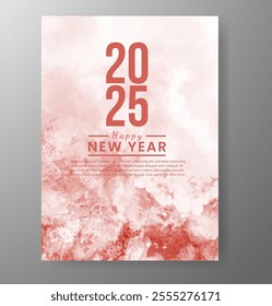 Happy new year 2025 card template with watercolor background