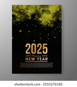Happy new year 2025 card template with watercolor background