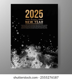 Happy new year 2025 card template with watercolor background