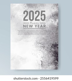 Happy new year 2025 card template with watercolor background