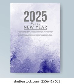 Happy new year 2025 card template with watercolor background